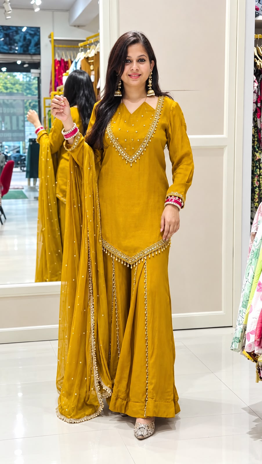 Women's Ethnic Wear Roman Glass Top with Plazzo