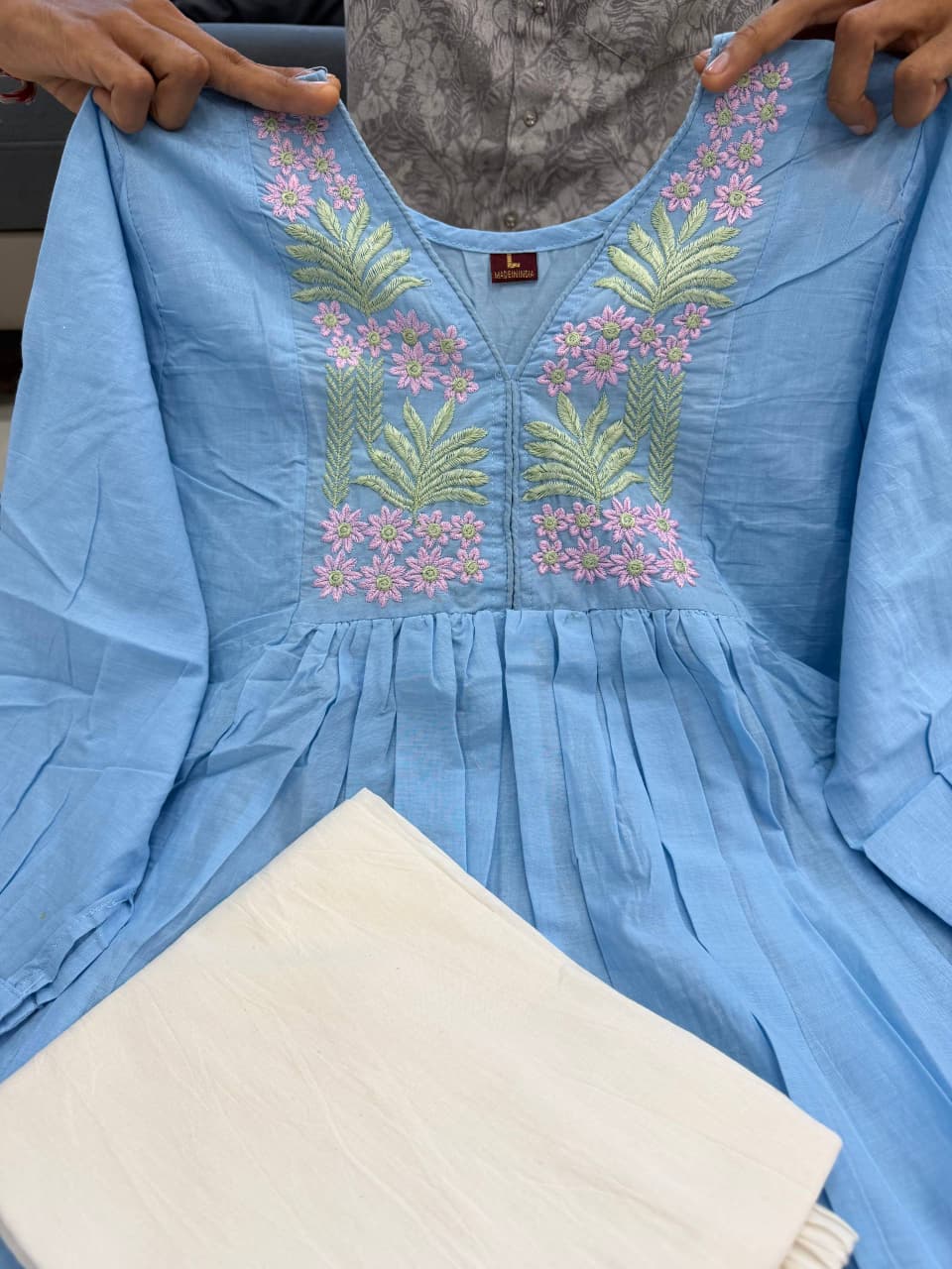 Pure Cotton Embroidery Top With Plazo