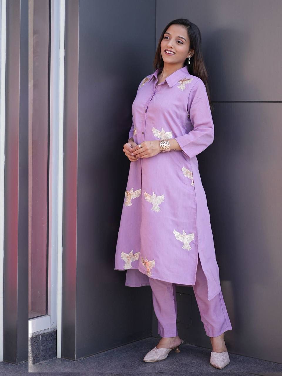 Berry Silk Suit Set with Pearls Bracelet