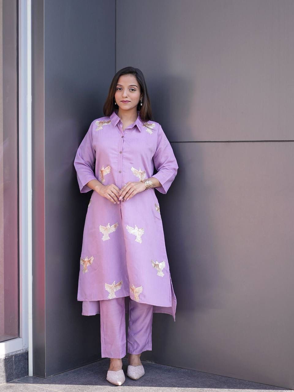 Berry Silk Suit Set with Pearls Bracelet