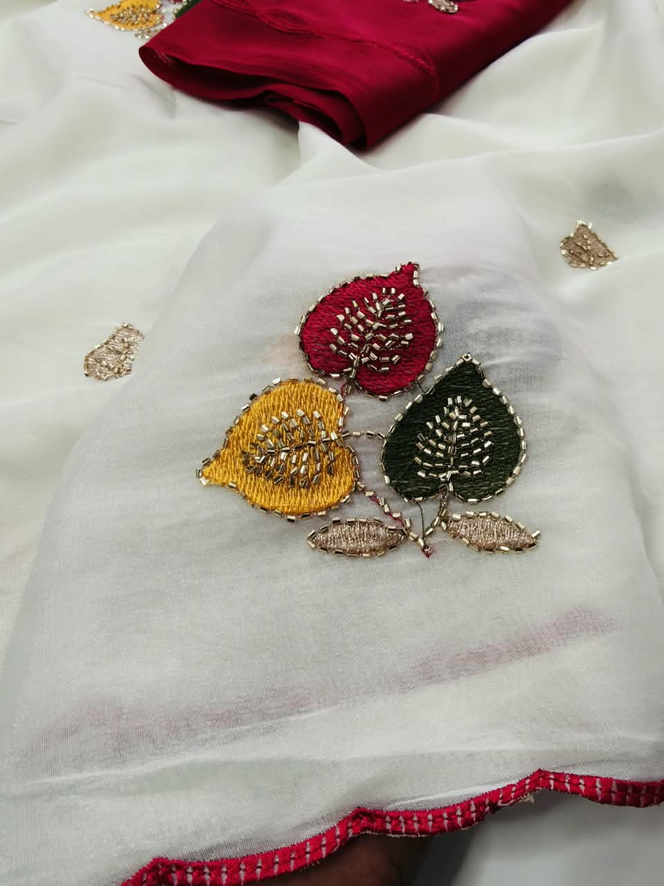 star georgette fabric With beautiful multi sequence and beats thread Embroidery work Allover saree