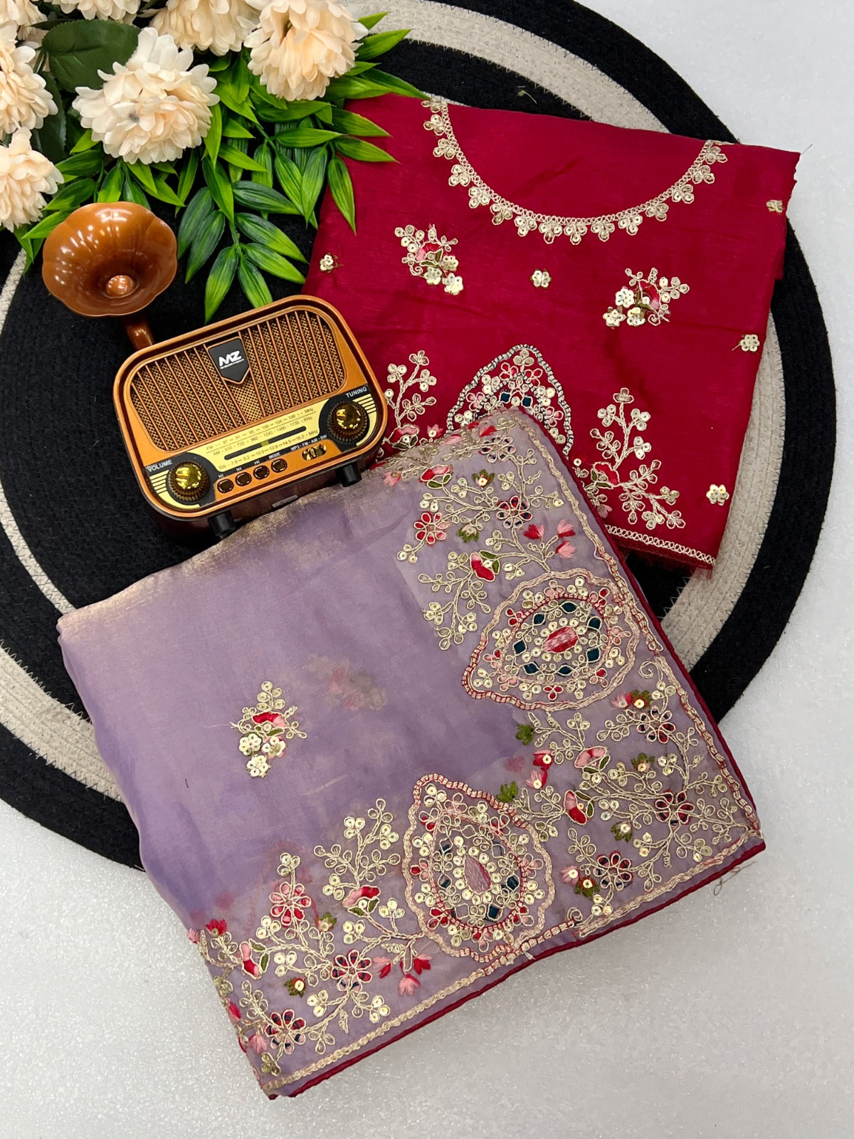 Fabric Soft Fandy Sattin Silk Fabric With Multi Thread Embroidery Coding Sequence With Dori Paiping