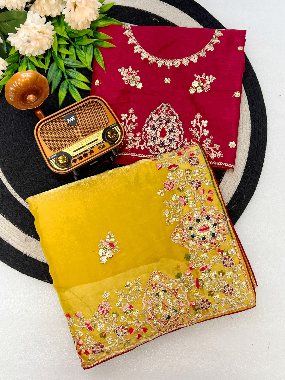 Fabric Soft Fandy Sattin Silk Fabric With Multi Thread Embroidery Coding Sequence With Dori Paiping