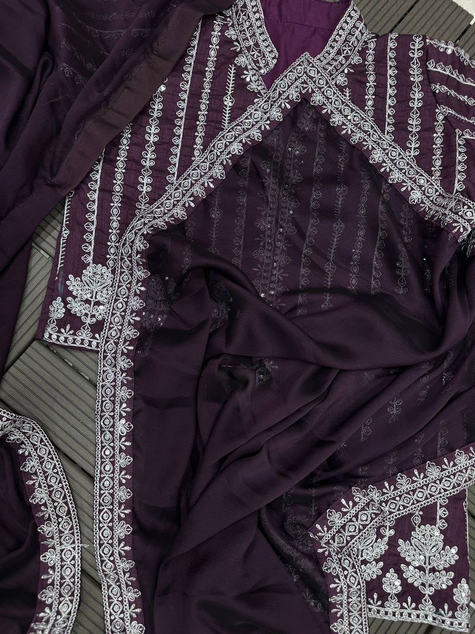Embroidery cording work ready to wear saree with full koti