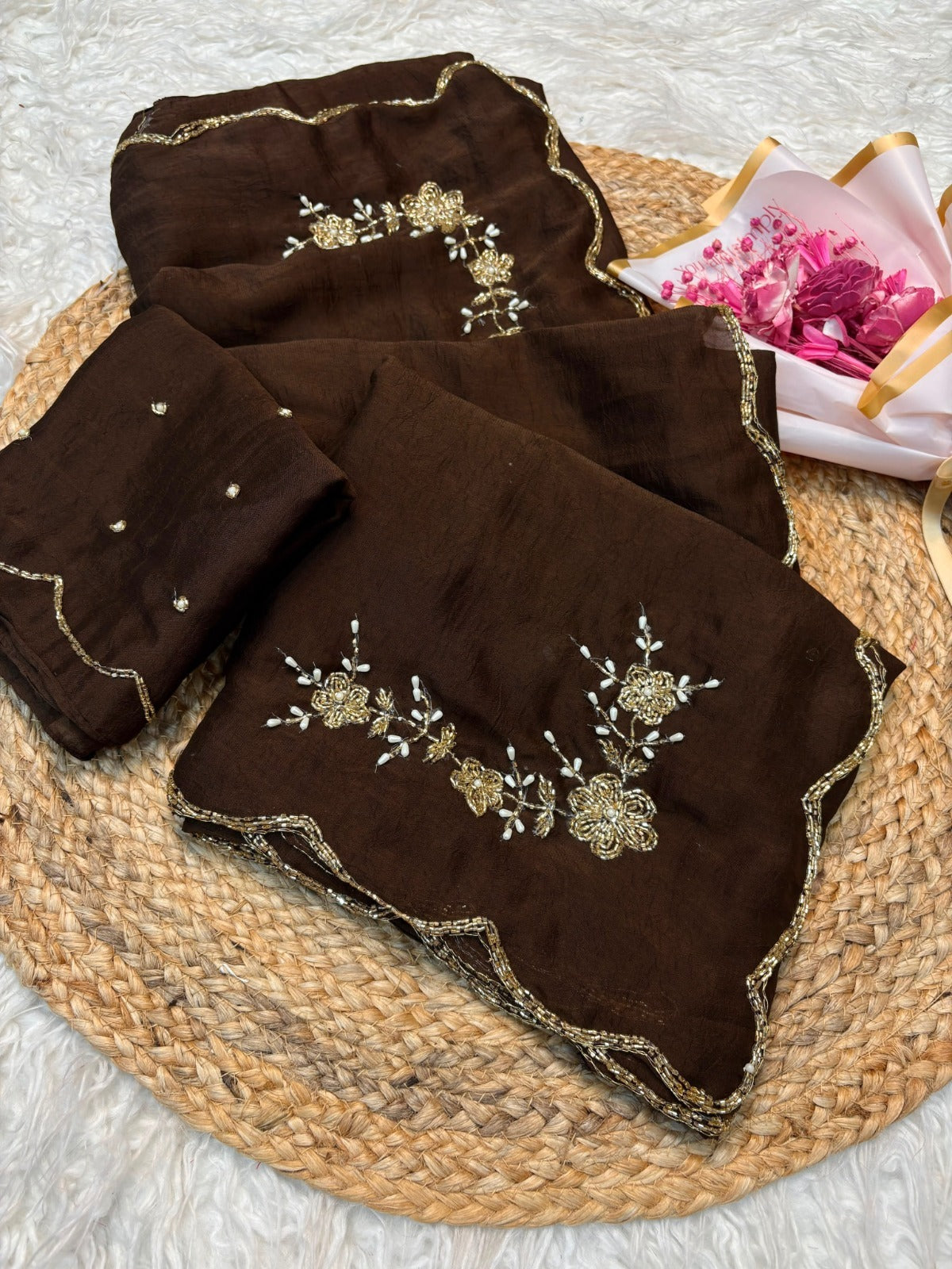 Soft Two Ton Crush Silk Cover With Tripal Layer Cutdana Border