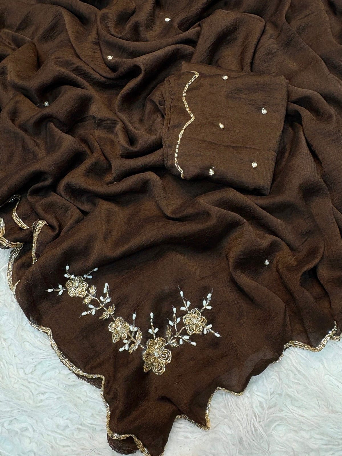 Soft Two Ton Crush Silk Cover With Tripal Layer Cutdana Border