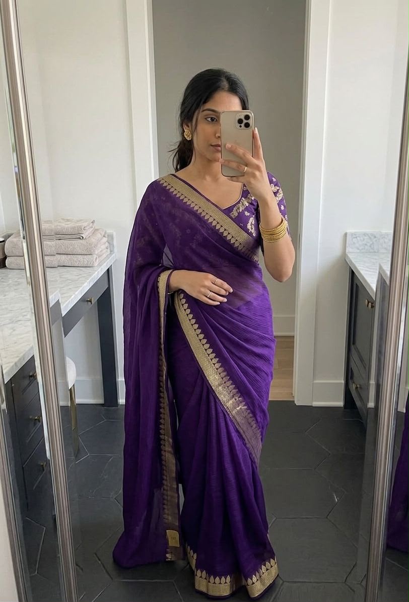 Viscose Georgette  Saree With Weaving Butti Blouse