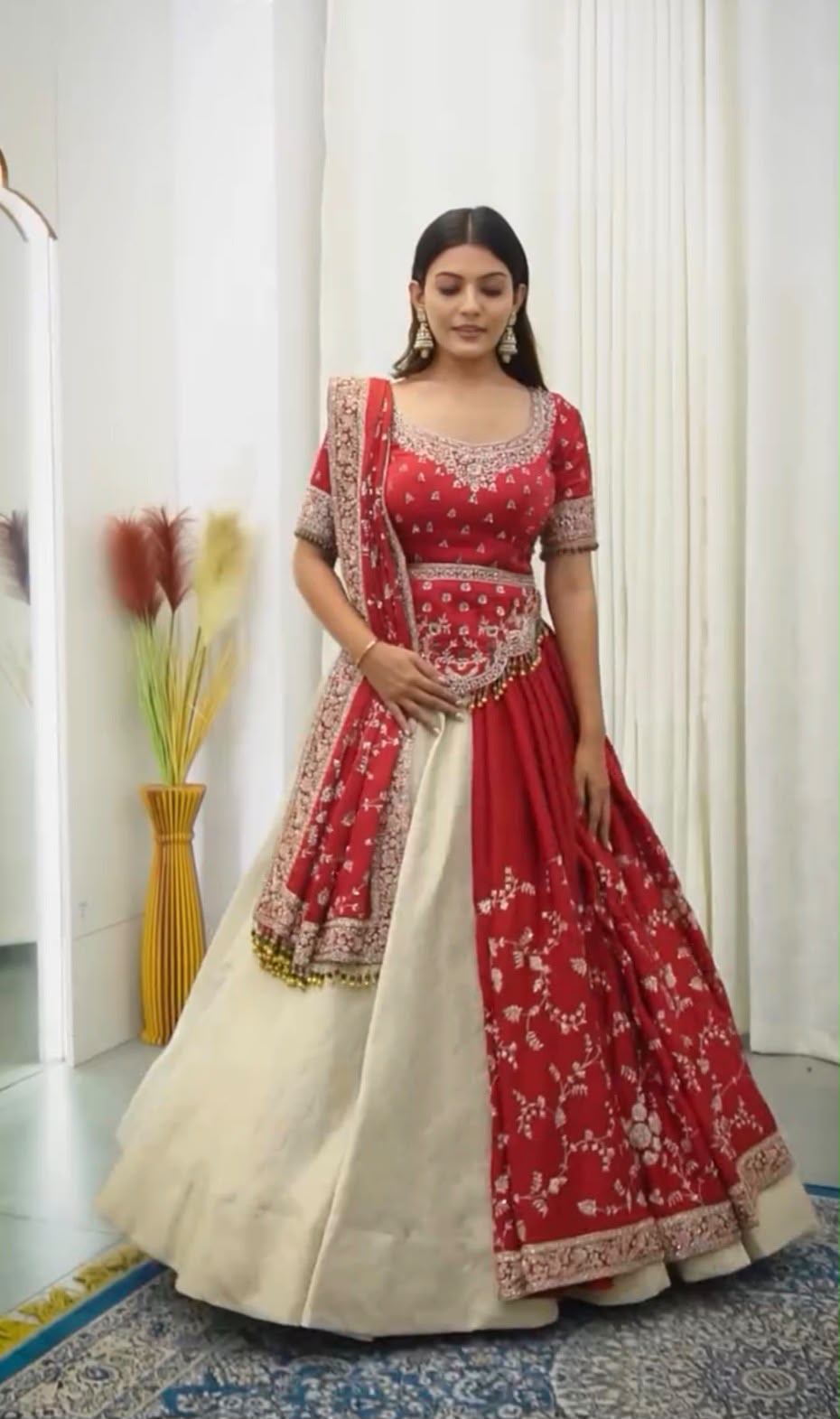 Red Embroidered Lehenga