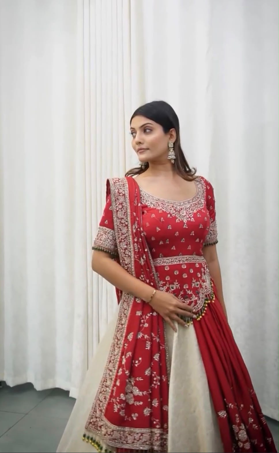 Red Embroidered Lehenga