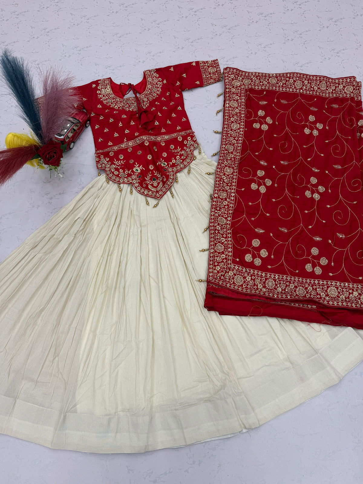 Red Embroidered Lehenga